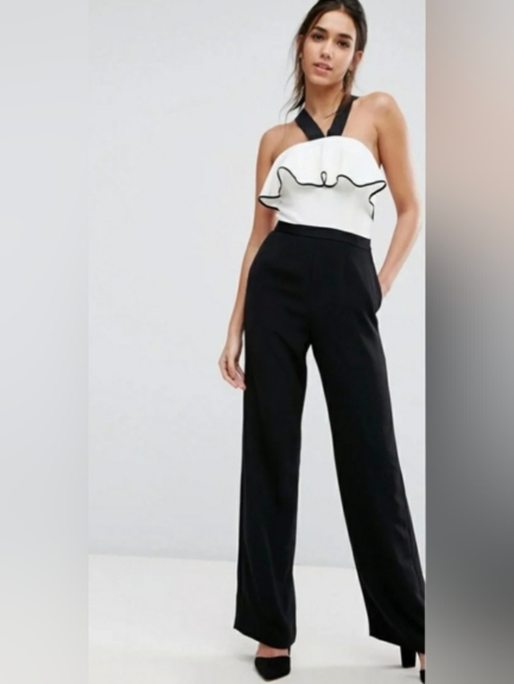 Ted Baker Black White Ruffle Wide Leg Jumpsuit - Picture 1 of 11